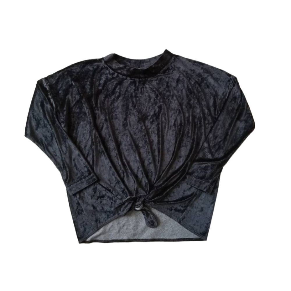 STARKx Black Velvet Long Sleeve Relaxed Fit Pullover Casual Loungewear Sweater